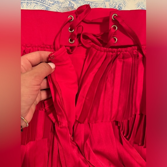 Andrea Iyamah - Hibi Pleated High Waisted Shorts Skort in Cherry- Size- M - Picture 12 of 16